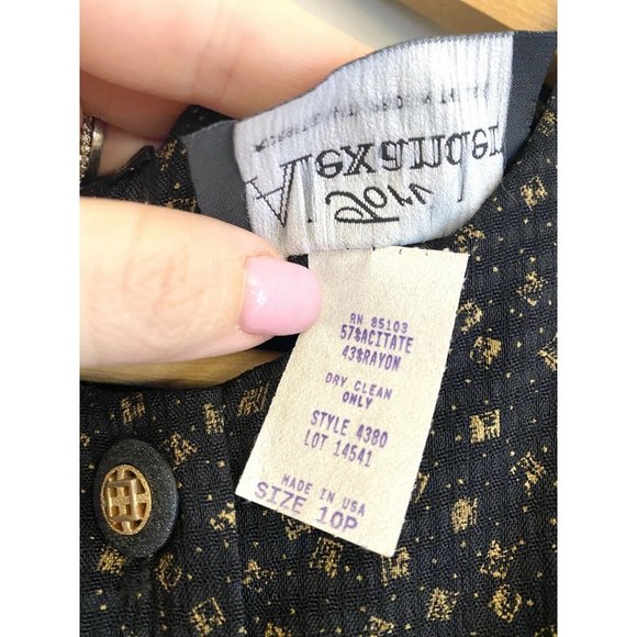 80s VINTAGE TORI ALEXANDER DRESSS BLACK SIZE 10 Button Down Short Sleeve MIDI - Picture 6 of 9